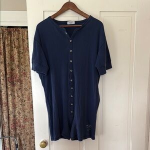Onesie Union Suit Shorts, Sz.Large Vintage Blue Button-Up 100% Cotton